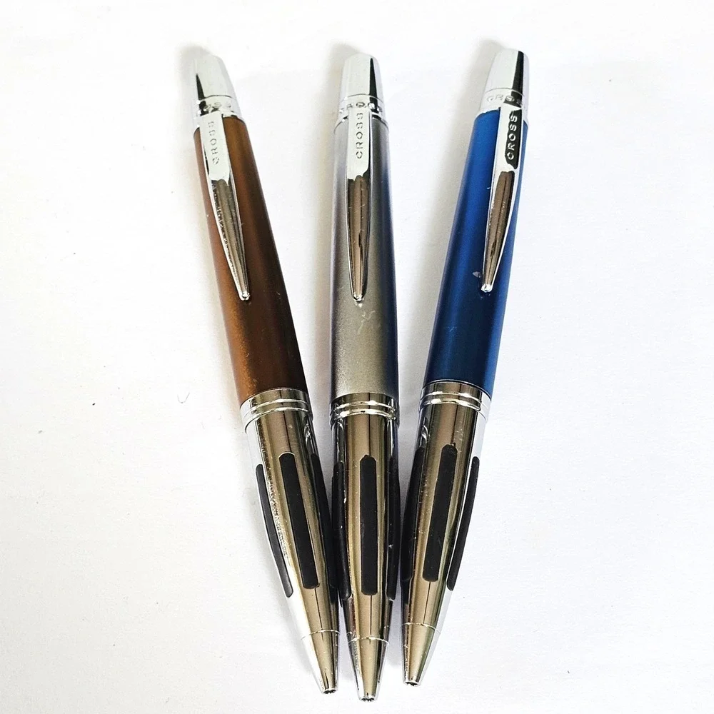 Vintage Cross ATX Ballpoint Pen Set 3 Metallic Blue Silver Bronze Ergonomic Grip